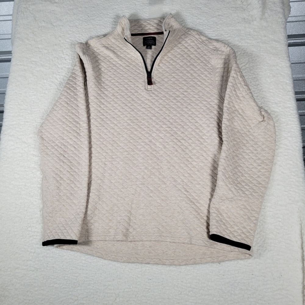 J Crew 1/4 Zip Pullover Mens Medium Beige Diamond Quilted Authentic Fleece